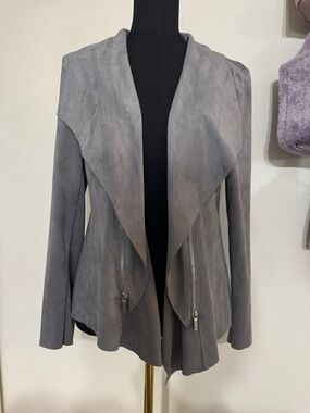 Alfani Gray Suede Open Draped Front Jacket